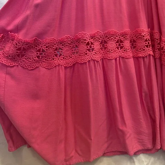 Pink Summer Lace Strap Sleeveless Smocked Maxi Dress | Medium - Picture 7 of 8